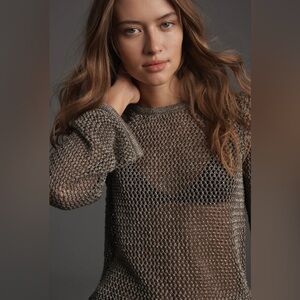 Anthropologie Metallic Open-Stitch Sweater